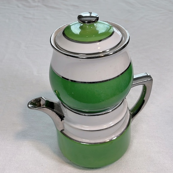Vintage Double Teapot Made in Japan Art Deco Pottery Tea Coffee Herbs Retro EXC - Picture 1 of 17